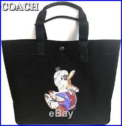 COACH Doodle Duck Fisher Price Ltd Black Tote Bag Pouch & Keychain Charm Set NWT