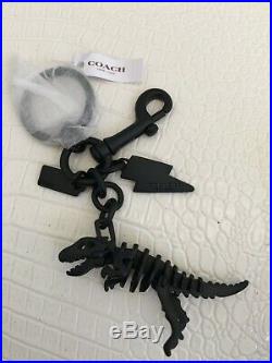 COACH Key Chain REXY DINOSAUR Lightening Blot JET BLACK Key Fob Ring Charm New