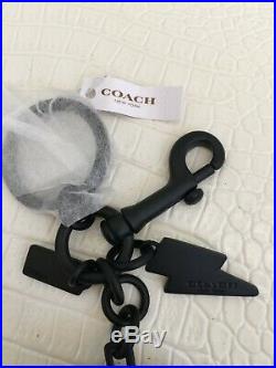 COACH Key Chain REXY DINOSAUR Lightening Blot JET BLACK Key Fob Ring Charm New