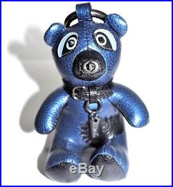 COACH Keychain Ace Bear Raccoon Handbag Charm Metallic Blue Black Leather NWT