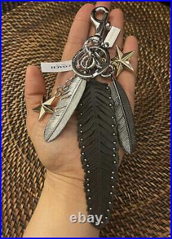 COACH Multi Feather Keychain Bag Charm with Stars BLACK NWT