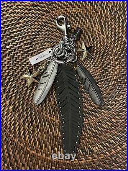 COACH Multi Feather Keychain Bag Charm with Stars BLACK NWT
