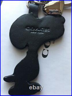COACH Peanuts Snoopy Kissing Heart Leather Key Fob Bag Charm 65164 NWT
