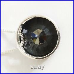 Certified 200 ct Black Diamond Solitaire Pendant 925 Sterling Silver with Chain