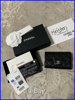 Chanel 19B Black Caviar Classic4 Key Holder O-Key with Burgundy Lining LGHW