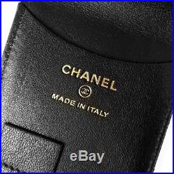 Chanel 2019 Black Quilted Leather Chain CC Logo Luggage Tag Key Chain Gold HW