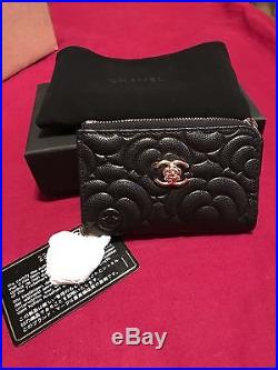 Chanel BLACK Camellia O-Key Card Holder/Keychain Caviar GHW