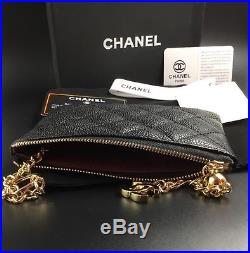 Chanel BLACK O-Key Card Holder/ Keychain Caviar new