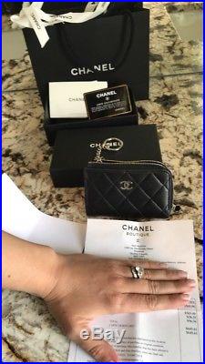 Chanel Black Lambskin Leather Coin Purse Wallet Keychain Bag 2017 W Receipt