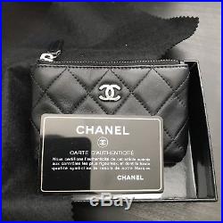 Chanel Black lambskin with silver hardware key holder/wallet/zip pouch