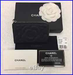 Chanel Caviar Black Camellia Key Holder O Case Zip Pouch Excellent Condition