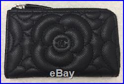 Chanel Caviar Black Camellia Key Holder O Case Zip Pouch Excellent Condition