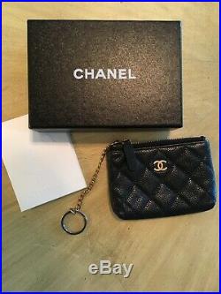 Chanel Caviar Black Keychain Wallet Box 100% Authentic