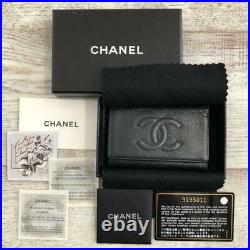 Chanel Caviar Skin Coco Mark 6 Key Case Black Authentic #7588Q