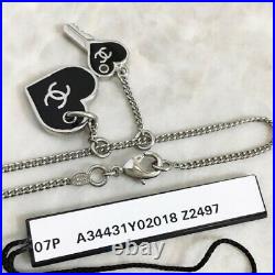Chanel CoCo Mark CC Logo Silver Chain Heart Key Charm Bracelet Silver Black F/S