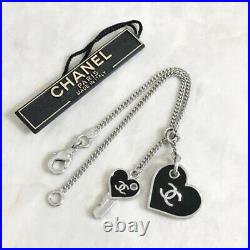 Chanel CoCo Mark CC Logo Silver Chain Heart Key Charm Bracelet Silver Black F/S