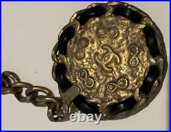 Chanel Coco Mark Vintage Key Holder Ribbon Matelasse Chain Black Leather