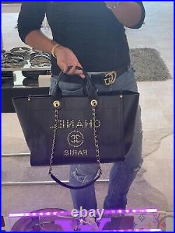 Chanel Deauville Tote Stuffed In Gold Large Tote Bag Leather Caviar Authentic
