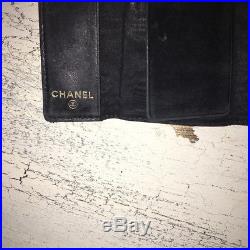 Chanel Keychain caviar leather key card holder cles Black Gold small wallet vtg