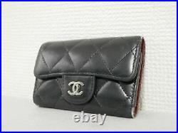 Chanel Matelasse Key Case Holder Black Lambskin Authentic #4471P