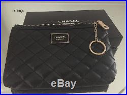 Chanel VIP Gift Black Quilted Coin/ Makeup Pouch/Bag with Keychain