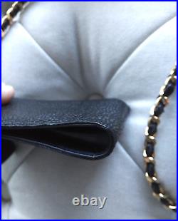 Chanel black leather caviar gold chain cross body phone case mini flap bag vtg