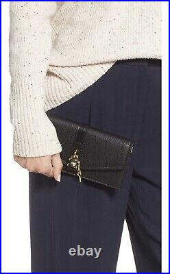 Chloé Chloe Aby Long Leather Wallet Logo Lock Chained Key GOLD BLACK $620
