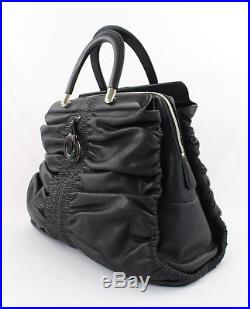 Christian Dior Black Leather Ruched Framed Top C D Key Chain Karenina Handbag