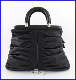 Christian Dior Black Leather Ruched Framed Top C D Key Chain Karenina Handbag