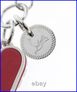 Christian Louboutin 1185104 Lug Sole Key rRng Bag Charm Holder Chain Silver Red