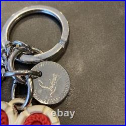 Christian Louboutin 1185104 Lug Sole Key rRng Bag Charm Holder Chain Silver Red