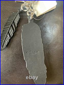 Coach 58492 Western Rivets Feather Key Ring Chain Fob Charm Black / Silver