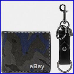 Coach Camo ID Wallet Key chain Gift Set F88912 $198 Black Gray Blue