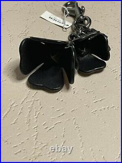 Coach Essential Tea Rose Bag Charm Key Ring Black Leather