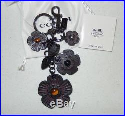 Coach F56721 Willow Black Floral Multi Key Ring Fob Bag Purse Charm New NWT