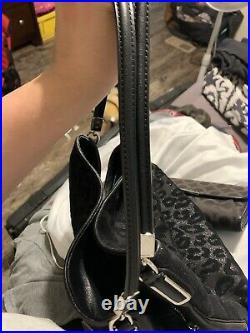 Coach Madison Ocelot Black Leopard Silver Keychain Purse Handbag Bag Leather
