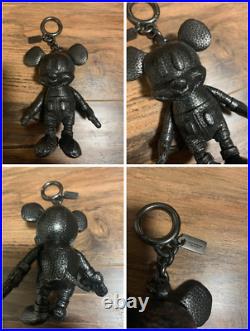 Coach Mickey Mouse Keychain Key Fob Purse Doll Black Pebble Leather BRAND NEW