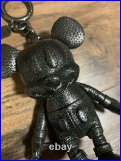 Coach Mickey Mouse Keychain Key Fob Purse Doll Black Pebble Leather BRAND NEW