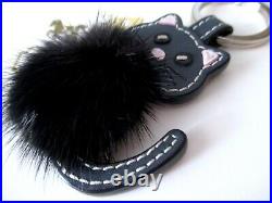 Coach Mink Fur Black Cat Key Fob Keychain Charm NEW SUPER RARE