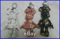 Coach Minnie Mouse DollSET of 3 leather Key chain NWT WHITE, PINK BLACK