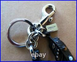 Coach NWOT Western Rivets Leather Feather Key Ring Chain Fob Charm #58492