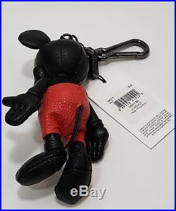 Coach X Disney Black Leather Mickey Mouse Purse Charm Key Chain New With Tags