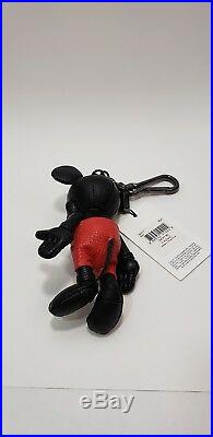 Coach X Disney Black Leather Mickey Mouse Purse Charm Key Chain New With Tags