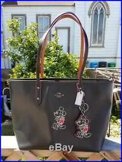 Coach X Disney Mickey Mouse City Zip Tote Black Leather With Keychain Disney