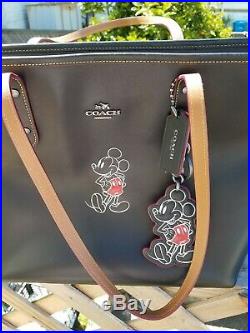 Coach X Disney Mickey Mouse City Zip Tote Black Leather With Keychain Disney