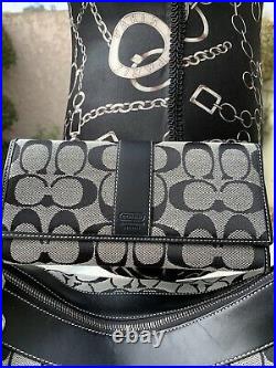 Coach signature grey & black canvas shoulder bag 6346 Set wallet Clutch Keychain