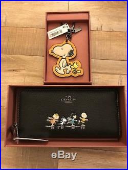 Coach x Peanuts Snoopy Leather Accordion Zip Wallet & Keychain 16122B 20928 NWT