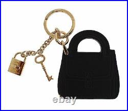 DOLCE & GABBANA Black Leather Miss BONITA Gold Finder Chain Keyring RRP $280