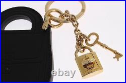 DOLCE & GABBANA Black Leather Miss BONITA Gold Finder Chain Keyring RRP $280