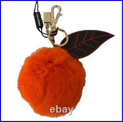 DOLCE & GABBANA Keychain Black Leather Orange Fur Gold Clasp Keyring RRP $400